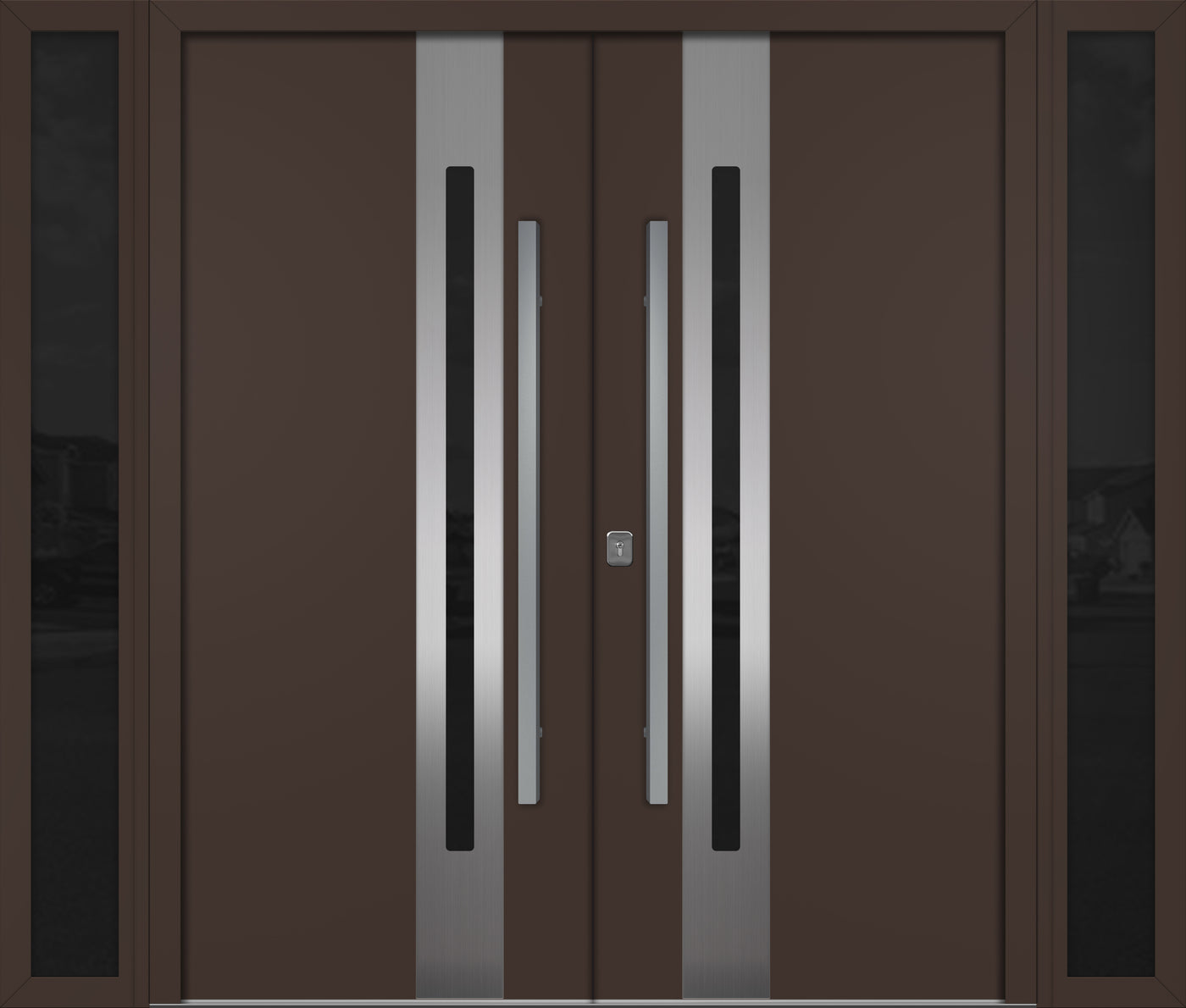 Nova Inox S2 Modern Exterior Double Door W/ (2) 12" Sidelight - Unit 98x81 3/8 - Brown - Doors and Beyond