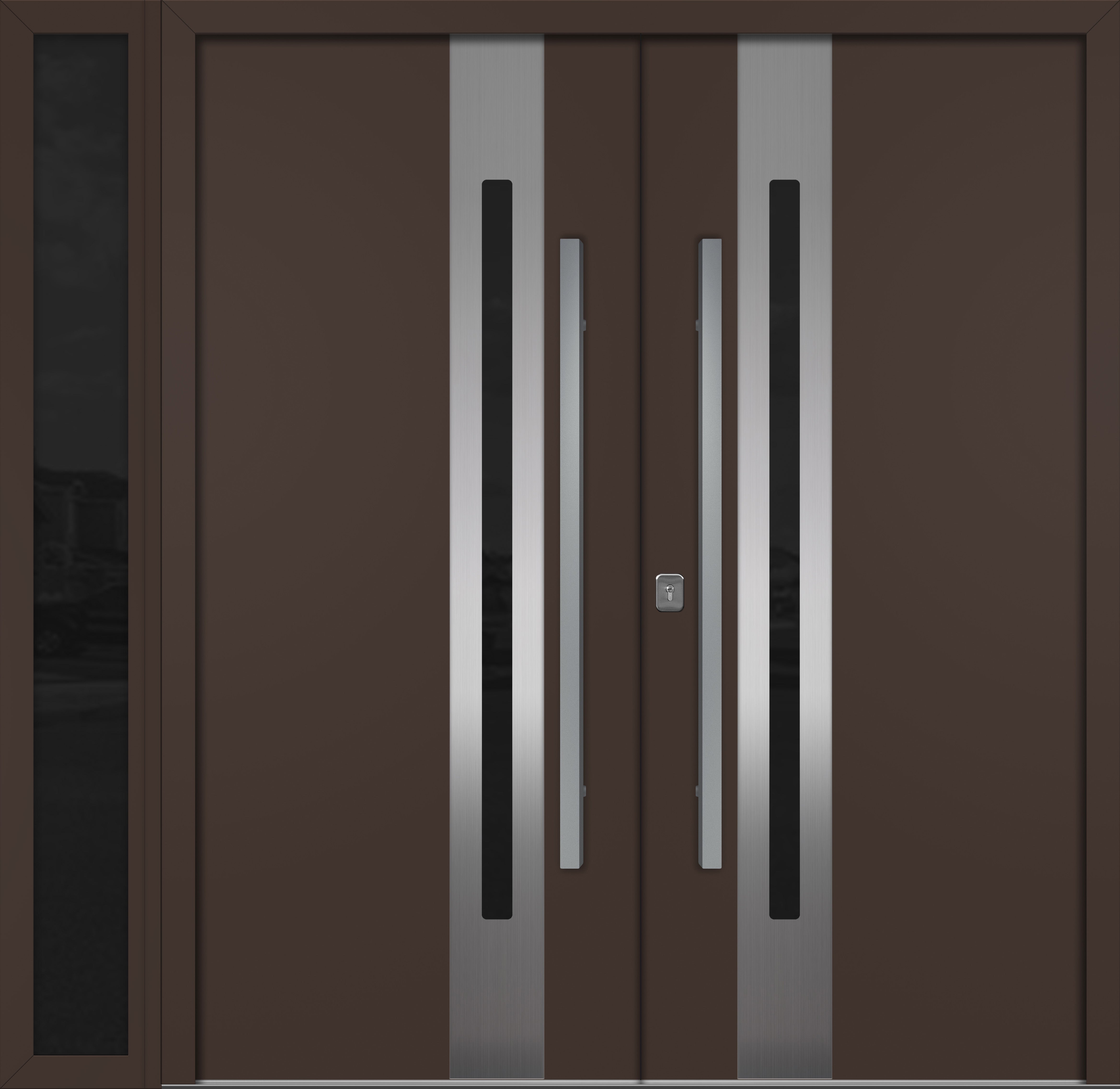 Nova Inox S2  Modern Exterior Double Door W/ (1) 12" Sidelight - Unit 86x81 3/8 - Brown