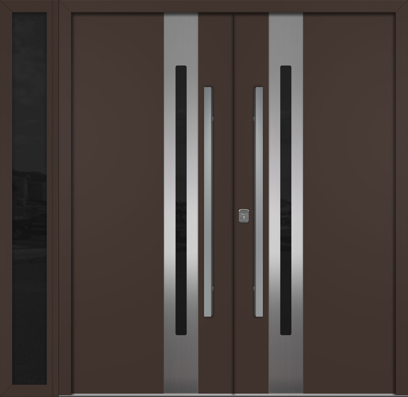 Nova Inox S2 Modern Exterior Double Door W/ (1) 12" Sidelight - Unit 86x81 3/8 - Brown - Doors and Beyond