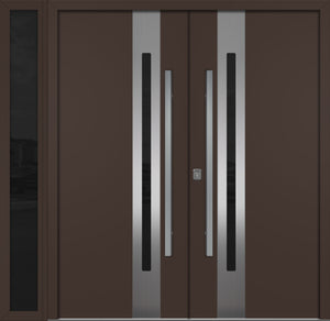 Nova Inox S2 Modern Exterior Double Door W/ (1) 12" Sidelight - Unit 86x81 3/8 - Brown - Doors and Beyond