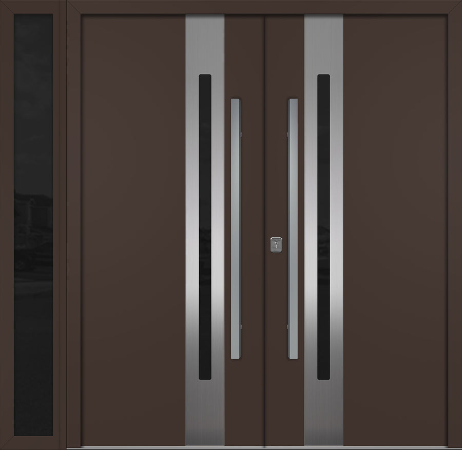 Nova Inox S2 Modern Exterior Double Door W/ (1) 12" Sidelight - Unit 86x81 3/8 - Brown - Doors and Beyond