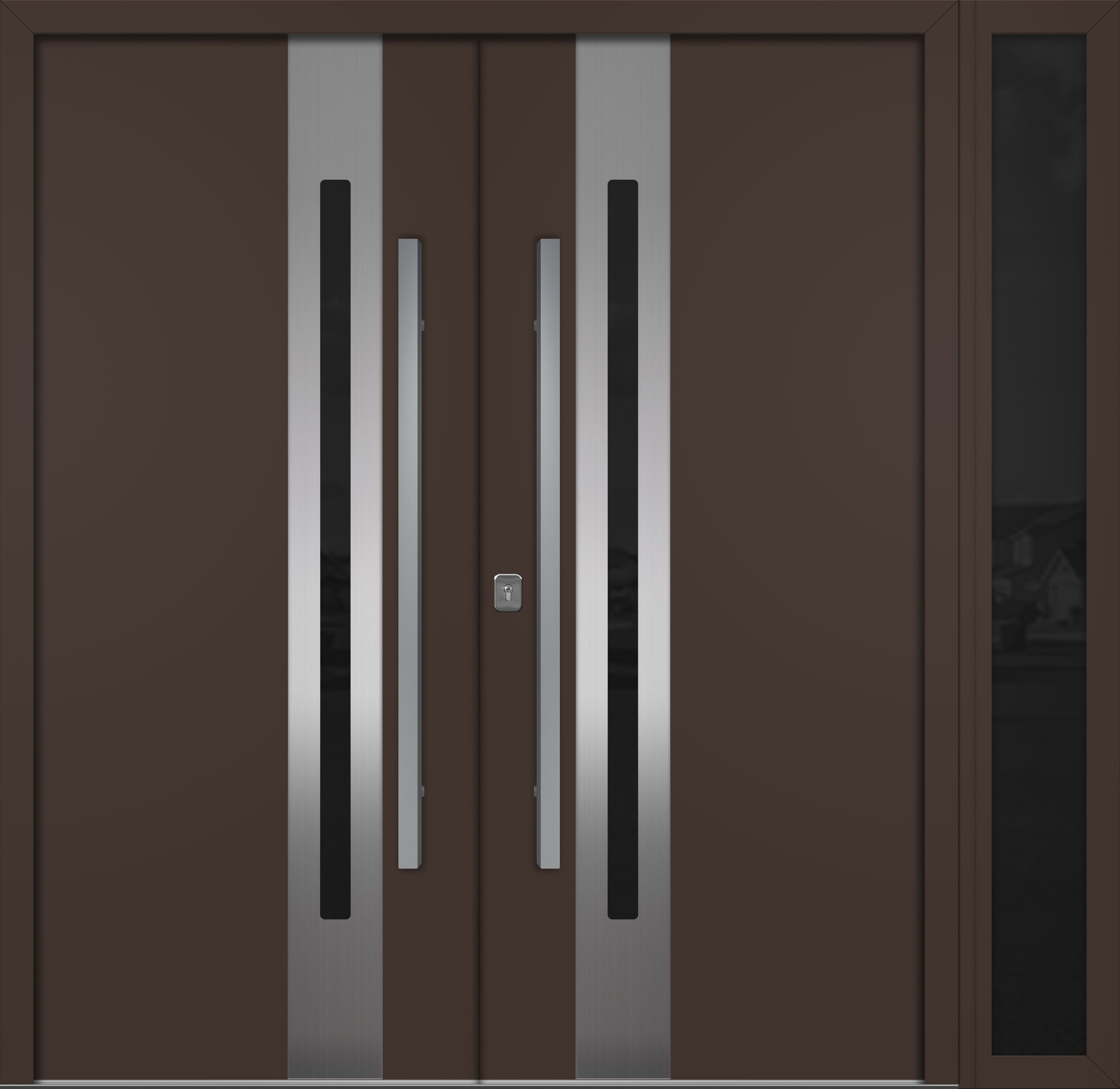 Nova Inox S2  Modern Exterior Double Door W/ (1) 12" Sidelight - Unit 86x81 3/8 - Brown
