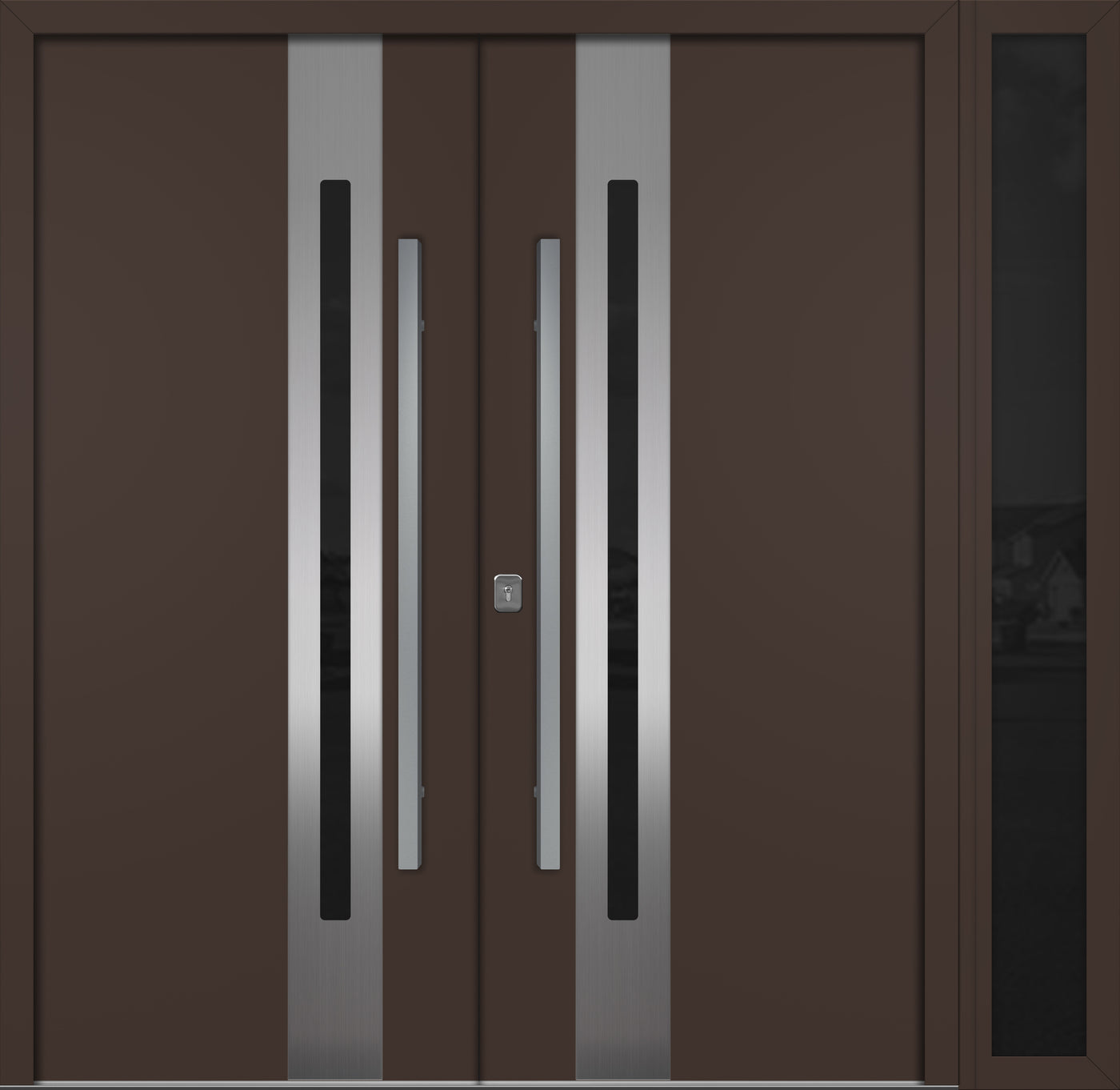 Nova Inox S2 Modern Exterior Double Door W/ (1) 12" Sidelight - Unit 86x81 3/8 - Brown - Doors and Beyond