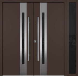 Nova Inox S2 Modern Exterior Double Door W/ (1) 12" Sidelight - Unit 86x81 3/8 - Brown - Doors and Beyond