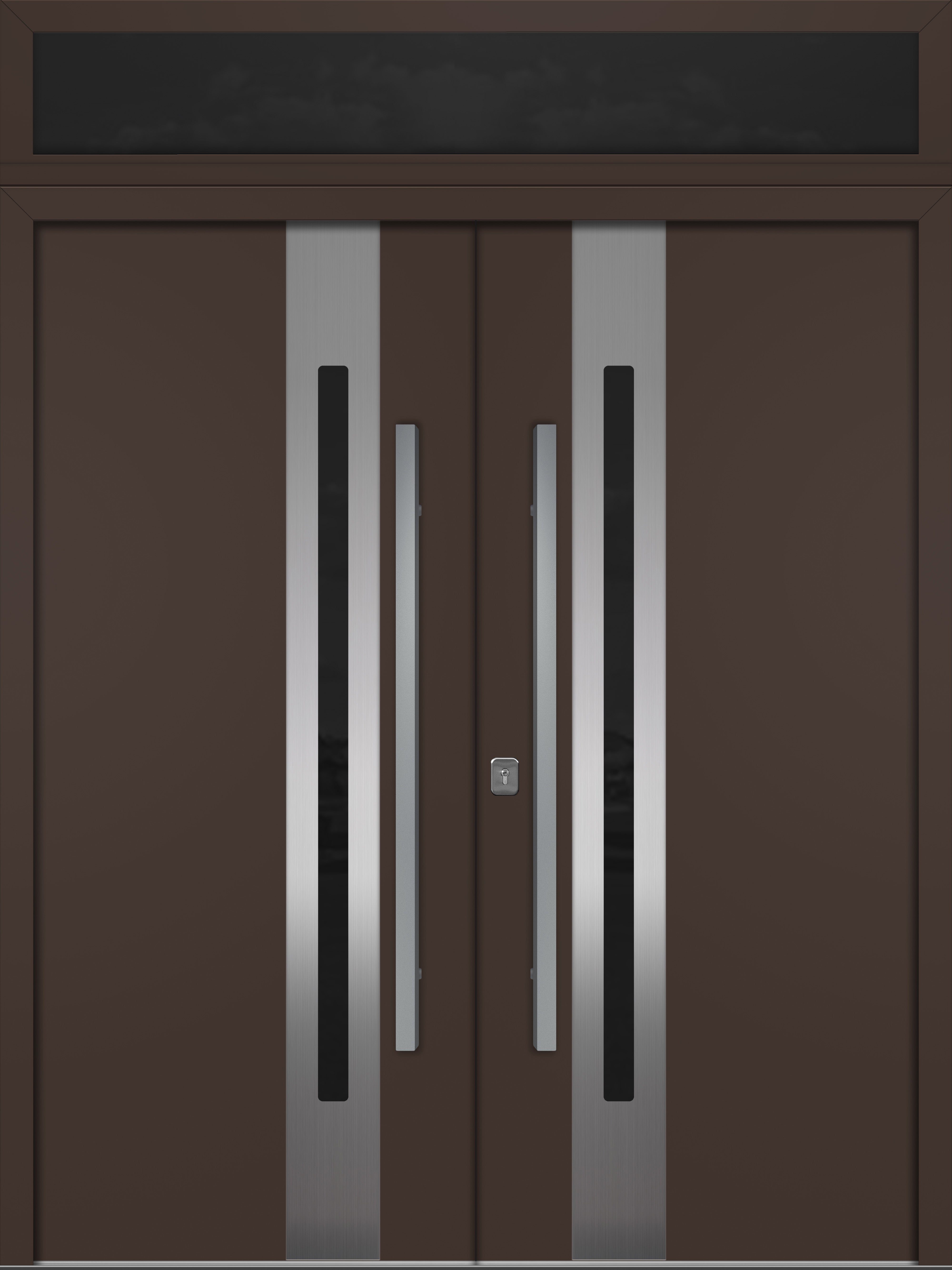 Nova Inox S2 Modern Exterior Double Door 72x80 with Transom - Unit 74x95 1/2 - Brown