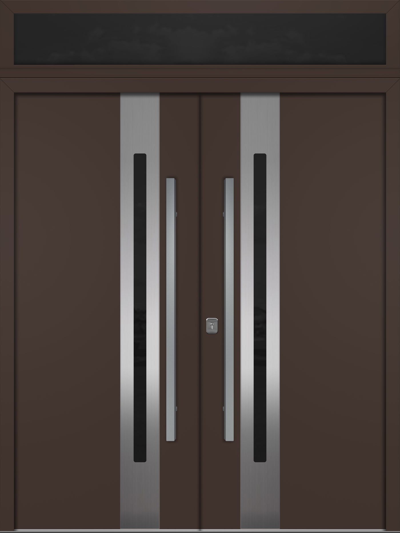 Nova Inox S2 Modern Exterior Double Door 72x80 with Transom - Unit 74x95 1/2 - Brown - Doors and Beyond