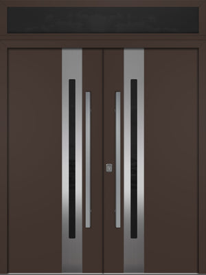 Nova Inox S2 Modern Exterior Double Door 72x80 with Transom - Unit 74x95 1/2 - Brown - Doors and Beyond