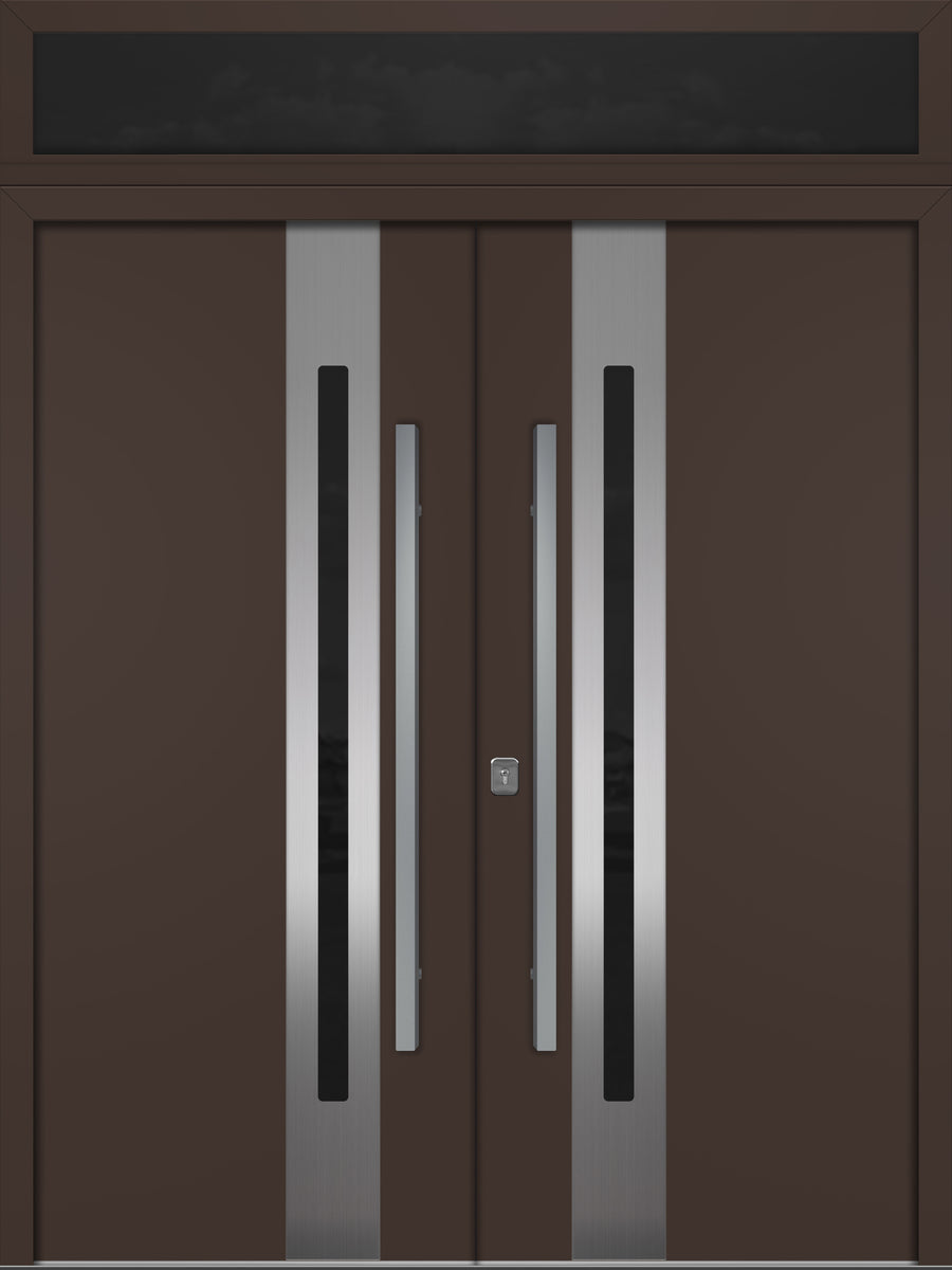 Nova Inox S2 Modern Exterior Double Door 72x80 with Transom - Unit 74x95 1/2 - Brown - Doors and Beyond