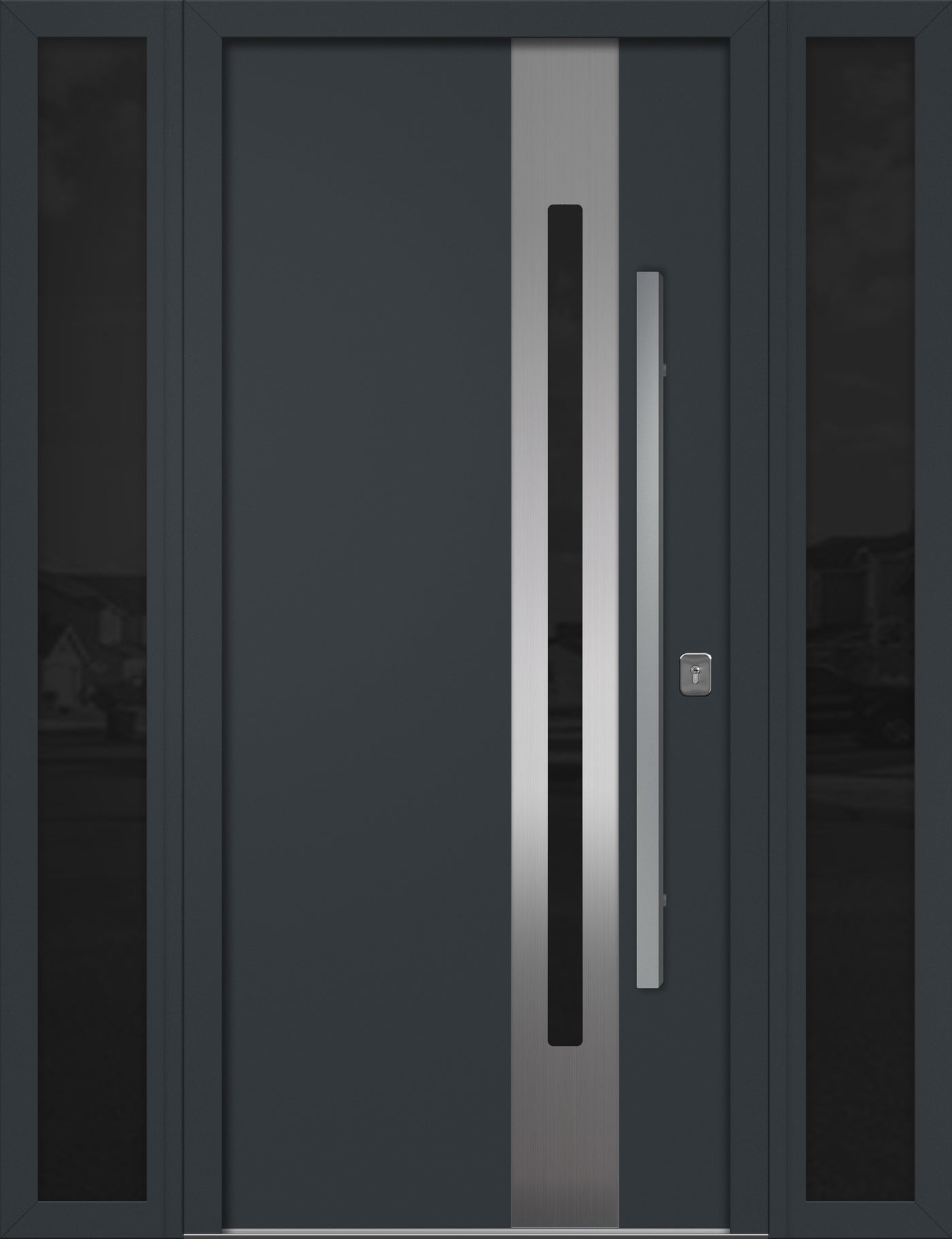 Nova Inox S2 Modern Exterior Single Door W/ (2) 12" Sidelight - Unit 62x81 3/8 - Gray - Doors and Beyond