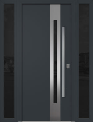 Nova Inox S2 Modern Exterior Single Door W/ (2) 12" Sidelight - Unit 62x81 3/8 - Gray - Doors and Beyond