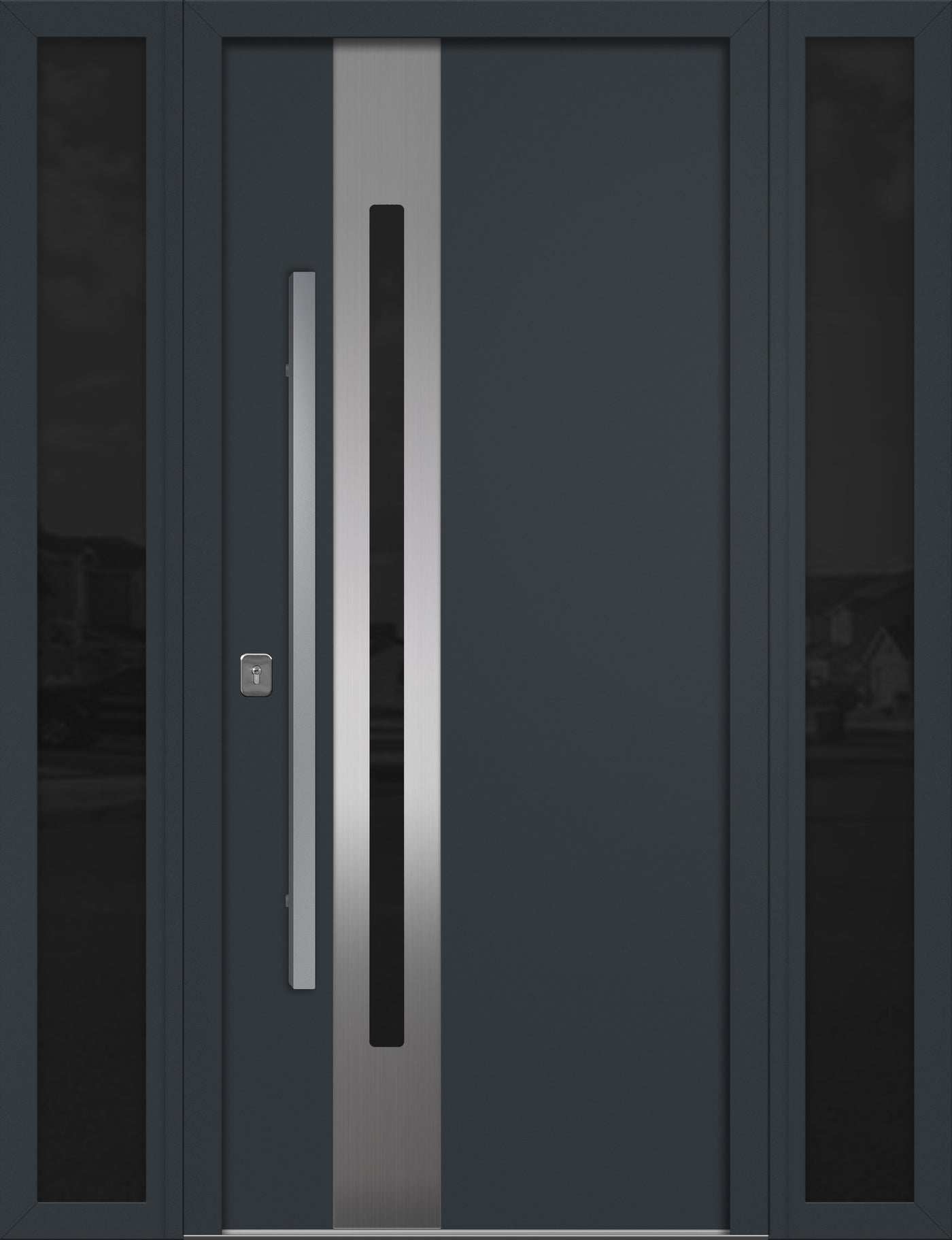 Nova Inox S2 Modern Exterior Single Door W/ (2) 12" Sidelight - Unit 62x81 3/8 - Gray - Doors and Beyond