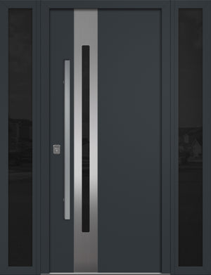 Nova Inox S2 Modern Exterior Single Door W/ (2) 12" Sidelight - Unit 62x81 3/8 - Gray - Doors and Beyond