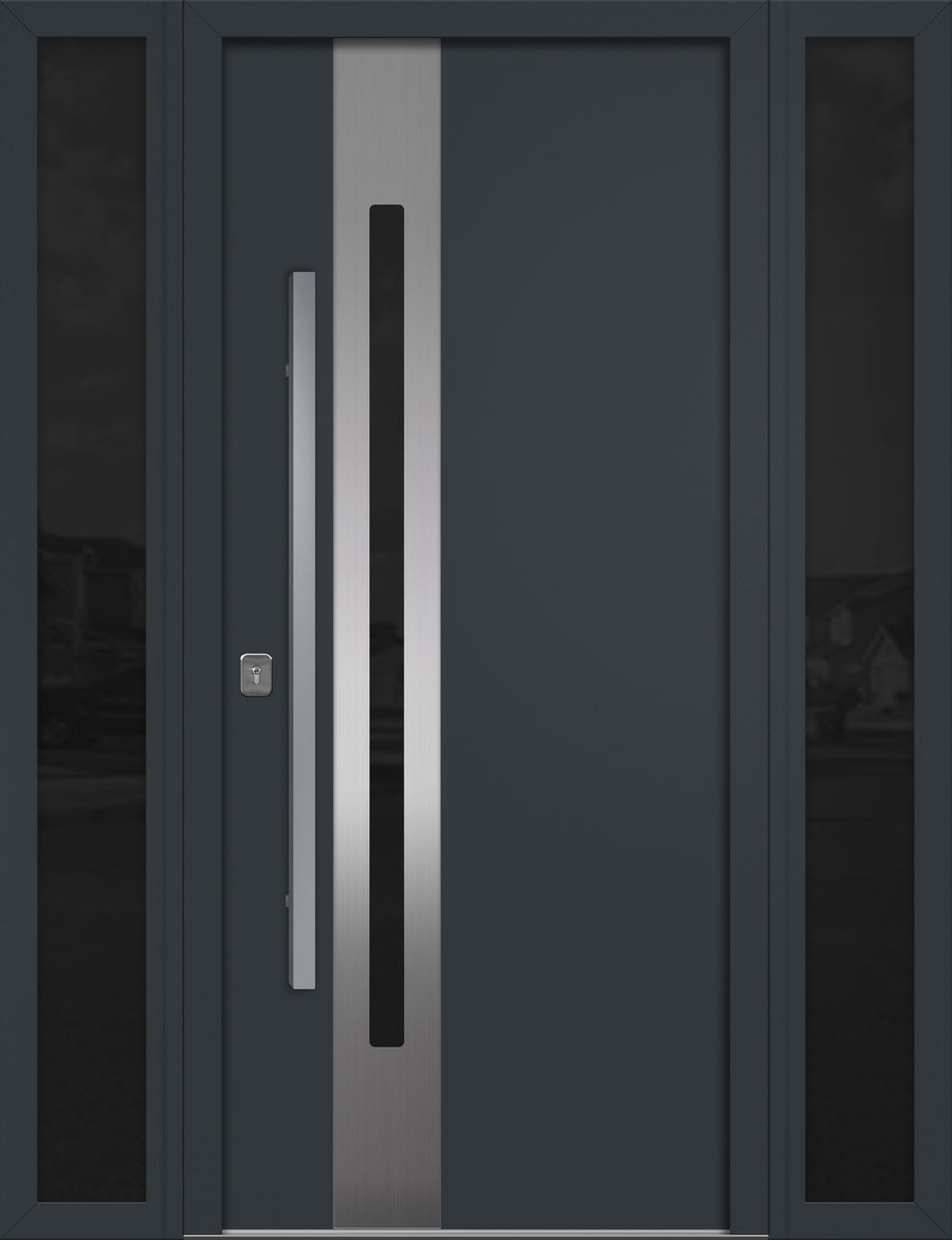 Nova Inox S2 Modern Exterior Single Door W/ (2) 12" Sidelight - Unit 62x81 3/8 - Gray - Doors and Beyond