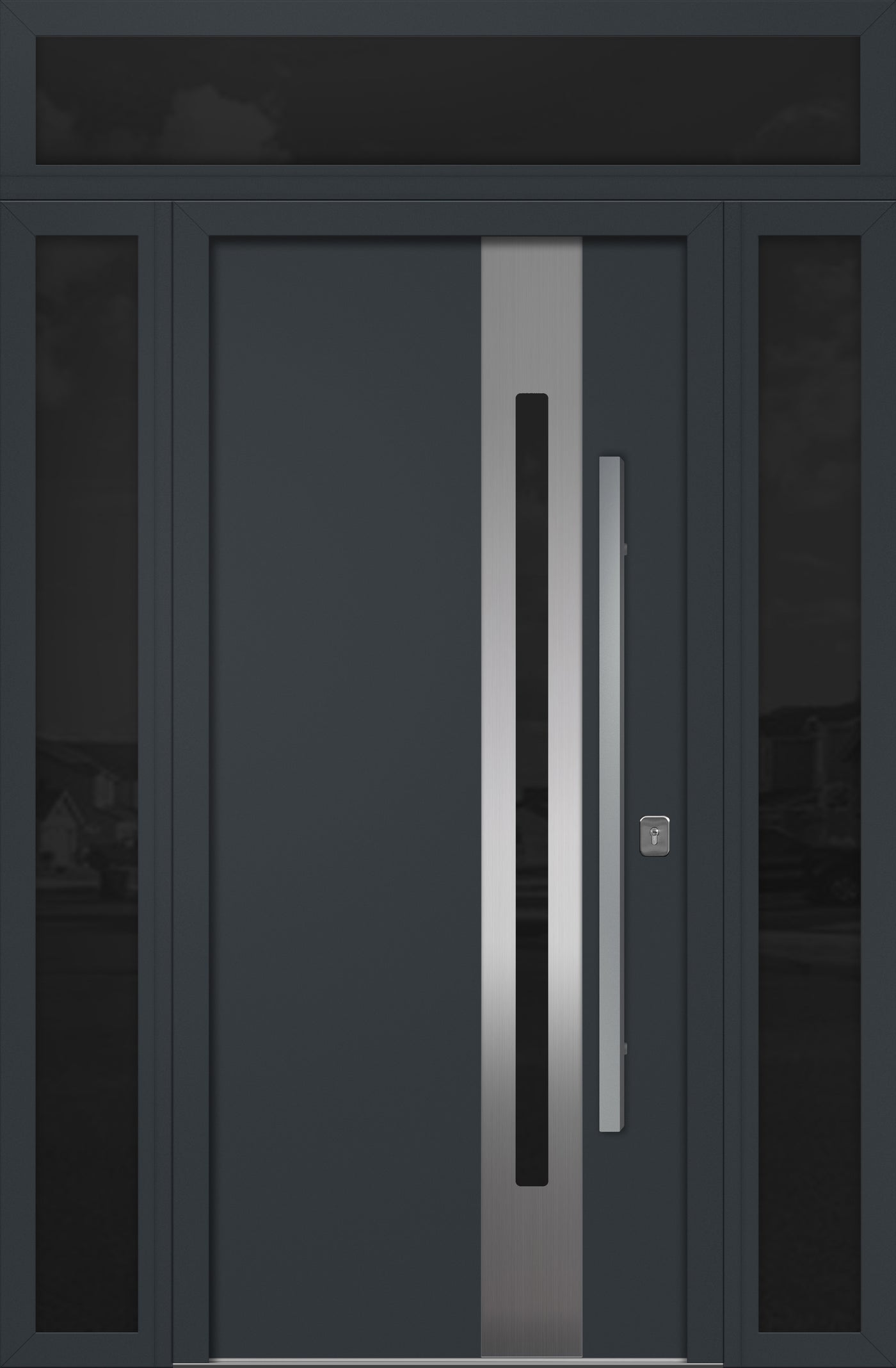 Nova Inox S2 Modern Exterior Single Door 36x80 with 2 Sidelight and Transom - Unit 62x95 1/2 - Gray - Doors and Beyond