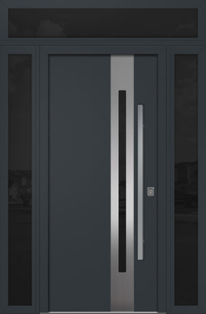 Nova Inox S2 Modern Exterior Single Door 36x80 with 2 Sidelight and Transom - Unit 62x95 1/2 - Gray - Doors and Beyond