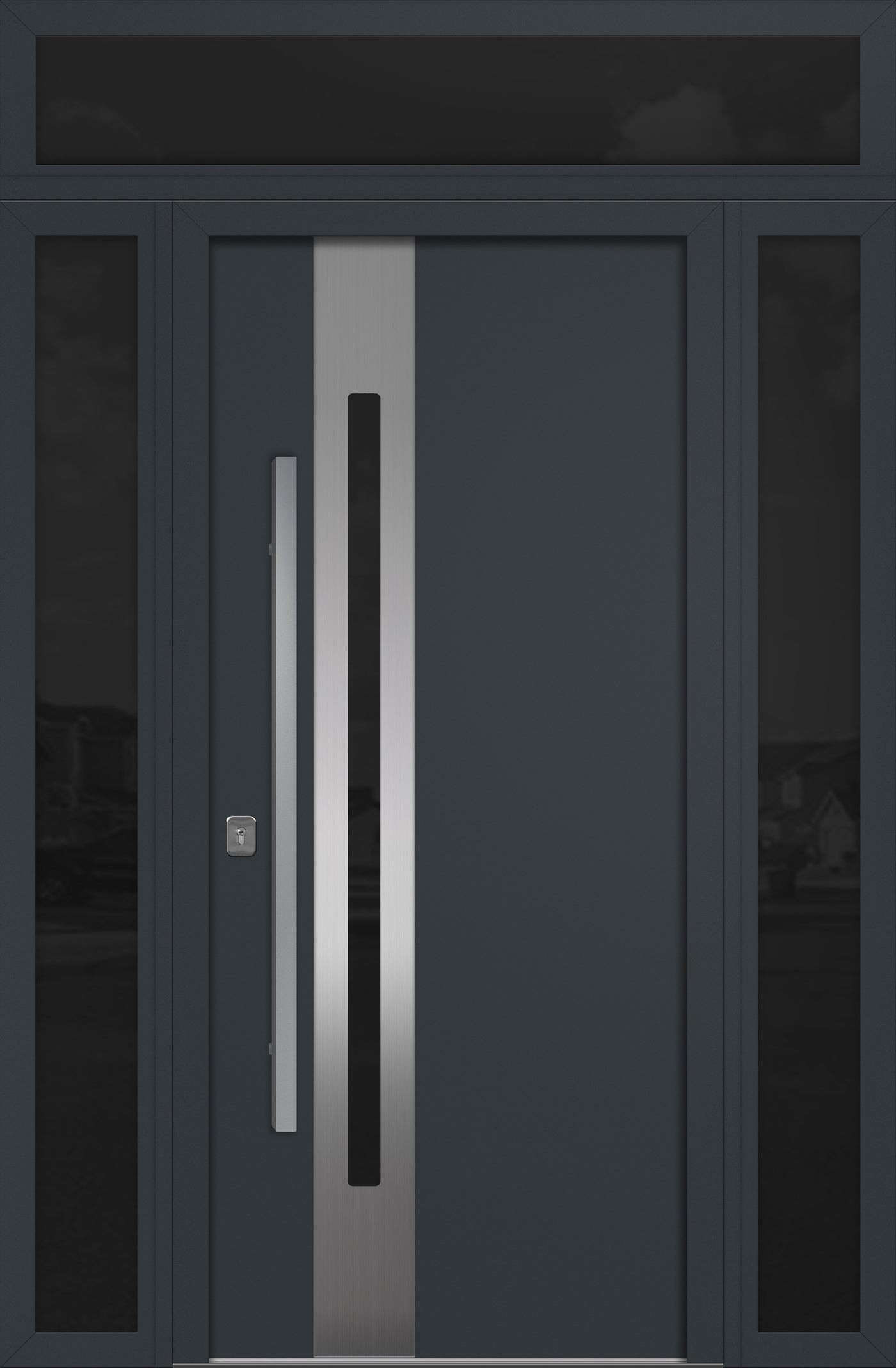 Nova Inox S2 Modern Exterior Single Door 36x80 with 2 Sidelight and Transom - Unit 62x95 1/2 - Gray - Doors and Beyond