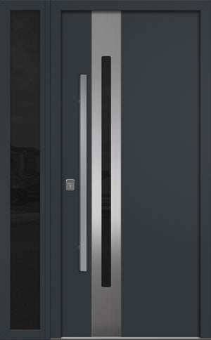 Nova Inox S2 Modern Exterior Single Door W/ (1) 12" Sidelight - Unit 50x81 3/8 - Gray - Doors and Beyond