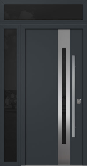 Nova Inox S2 Modern Exterior Single Door 36x80 with Sidelight and Transom - Unit 50x95 1/2 - Gray - Doors and Beyond