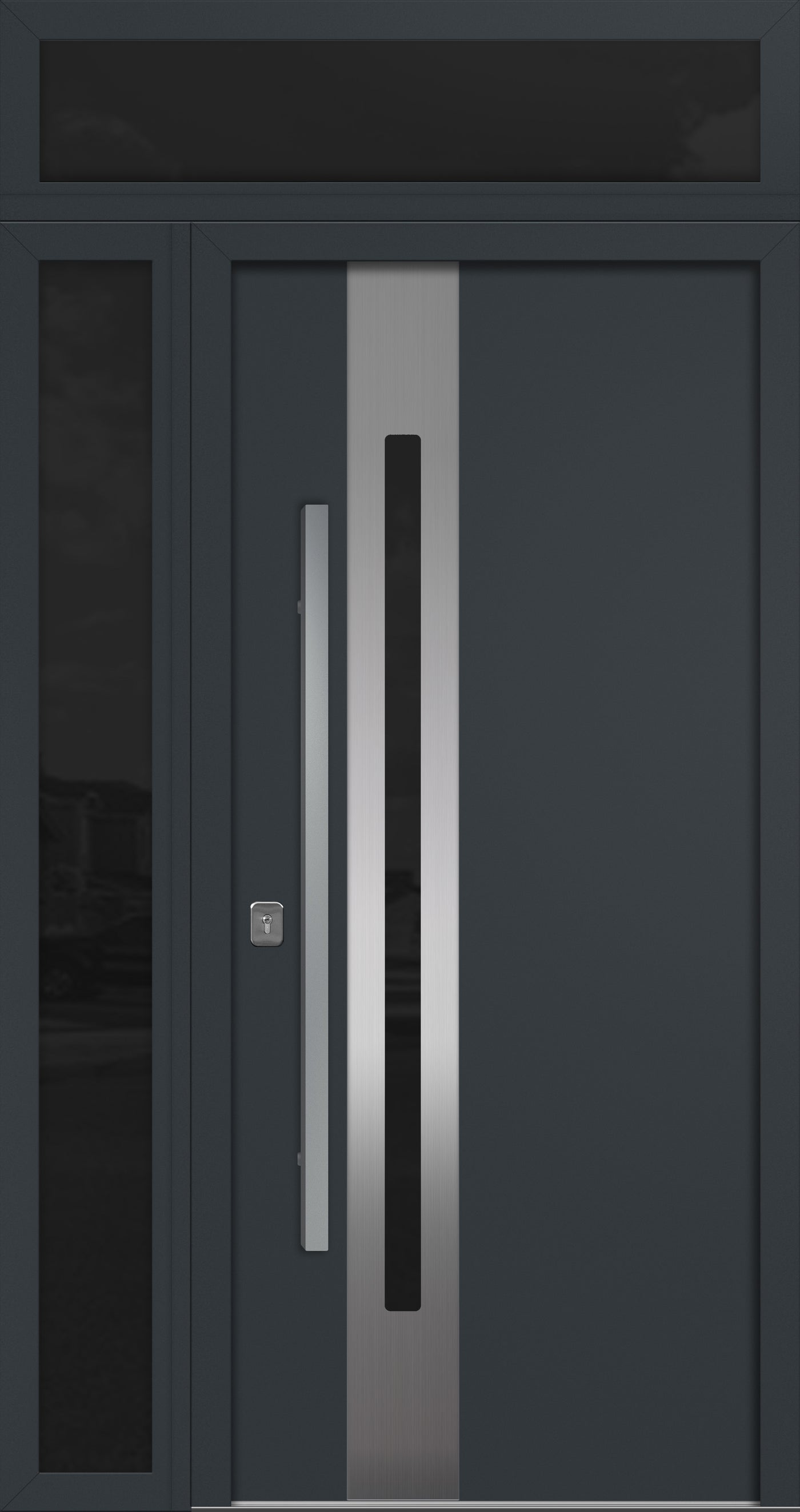 Nova Inox S2 Modern Exterior Single Door 36x80 with Sidelight and Transom - Unit 50x95 1/2 - Gray - Doors and Beyond