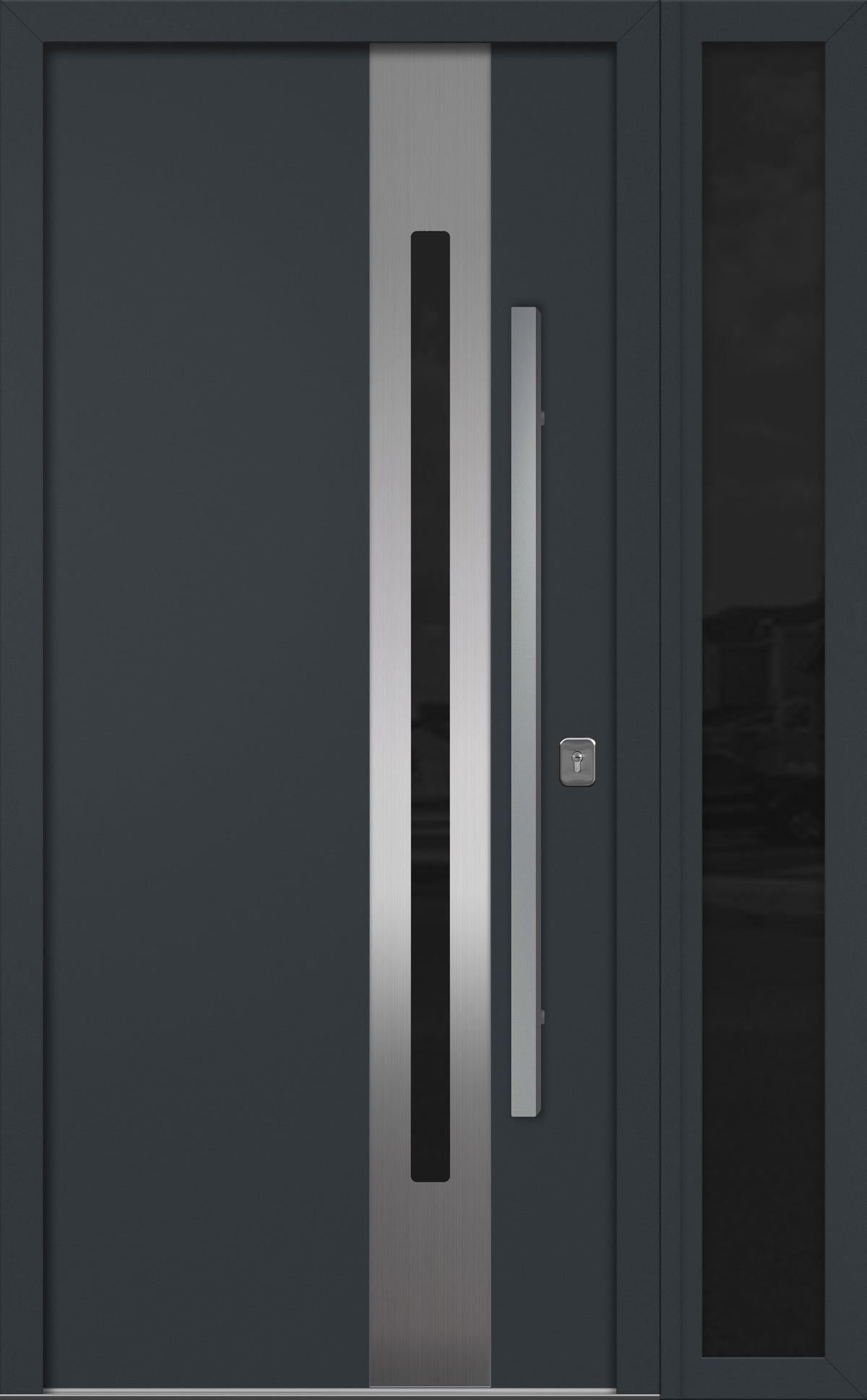 Nova Inox S2 Modern Exterior Single Door W/ (1) 12" Sidelight - Unit 50x81 3/8 - Gray - Doors and Beyond