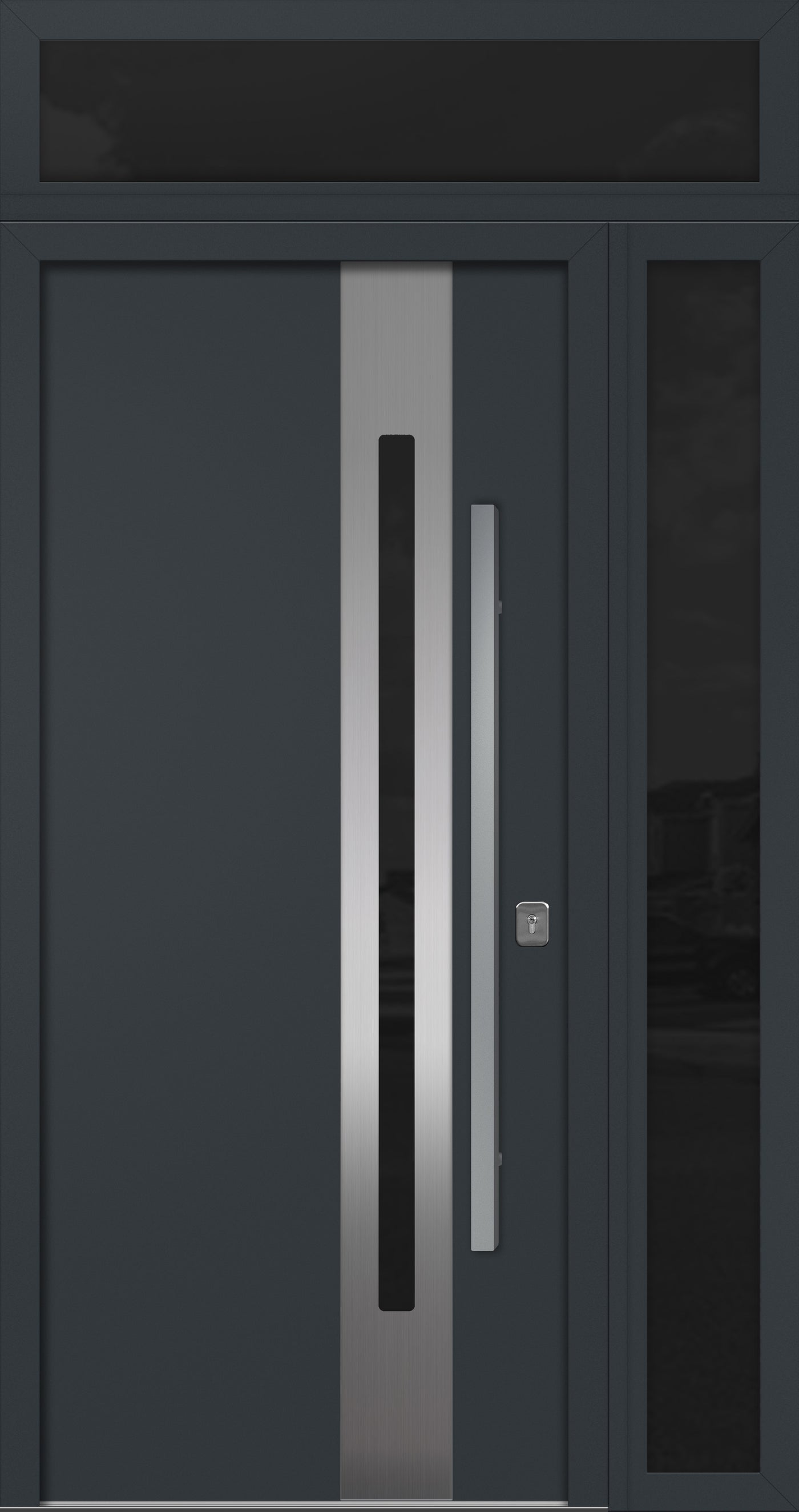 Nova Inox S2 Modern Exterior Single Door 36x80 with Sidelight and Transom - Unit 50x95 1/2 - Gray - Doors and Beyond