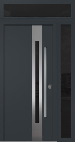 Nova Inox S2 Modern Exterior Single Door 36x80 with Sidelight and Transom - Unit 50x95 1/2 - Gray - Doors and Beyond