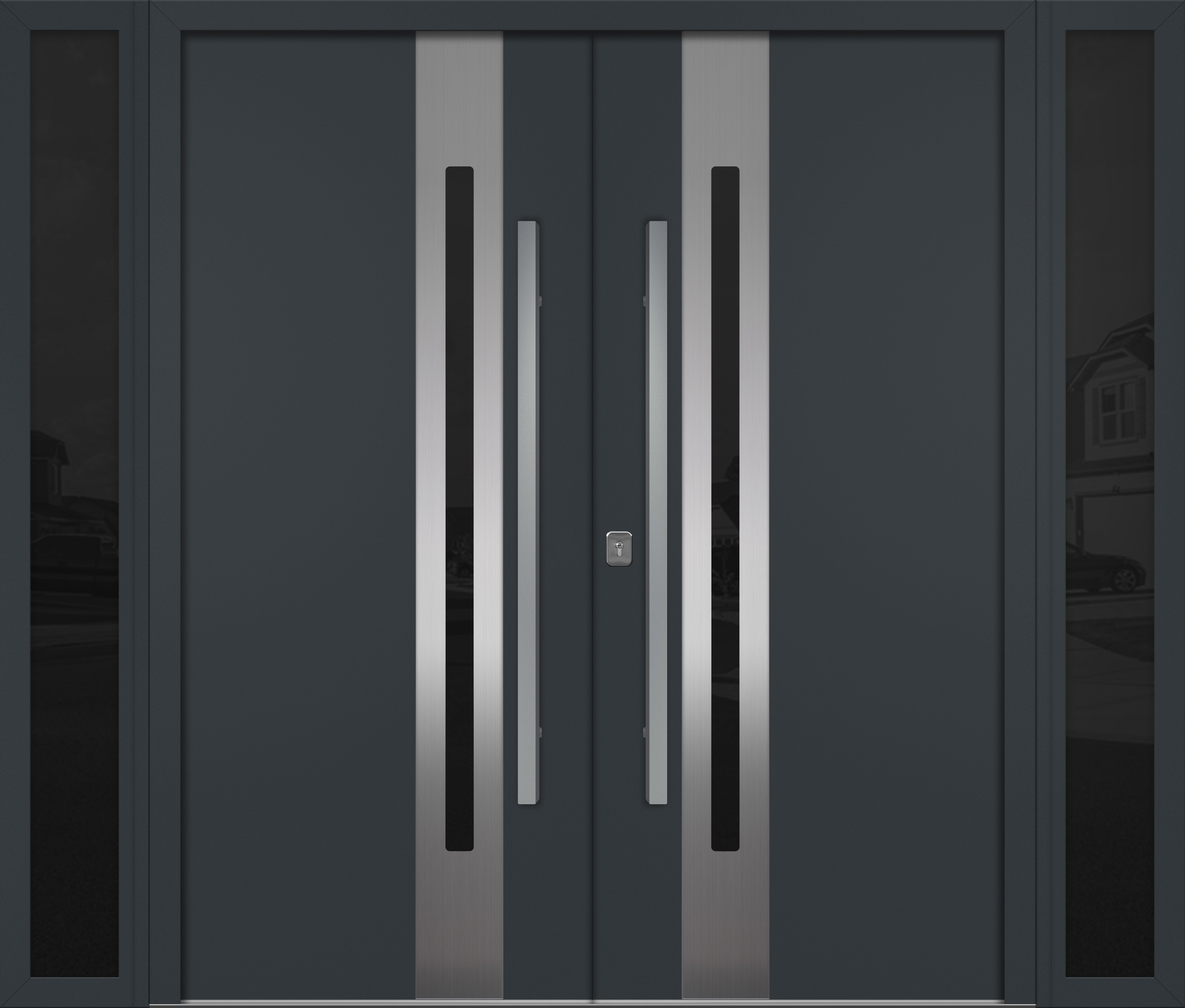 Nova Inox S2 Modern Exterior Double Door W/ (2) 12" Sidelight - Unit 98x81 3/8 - Gray
