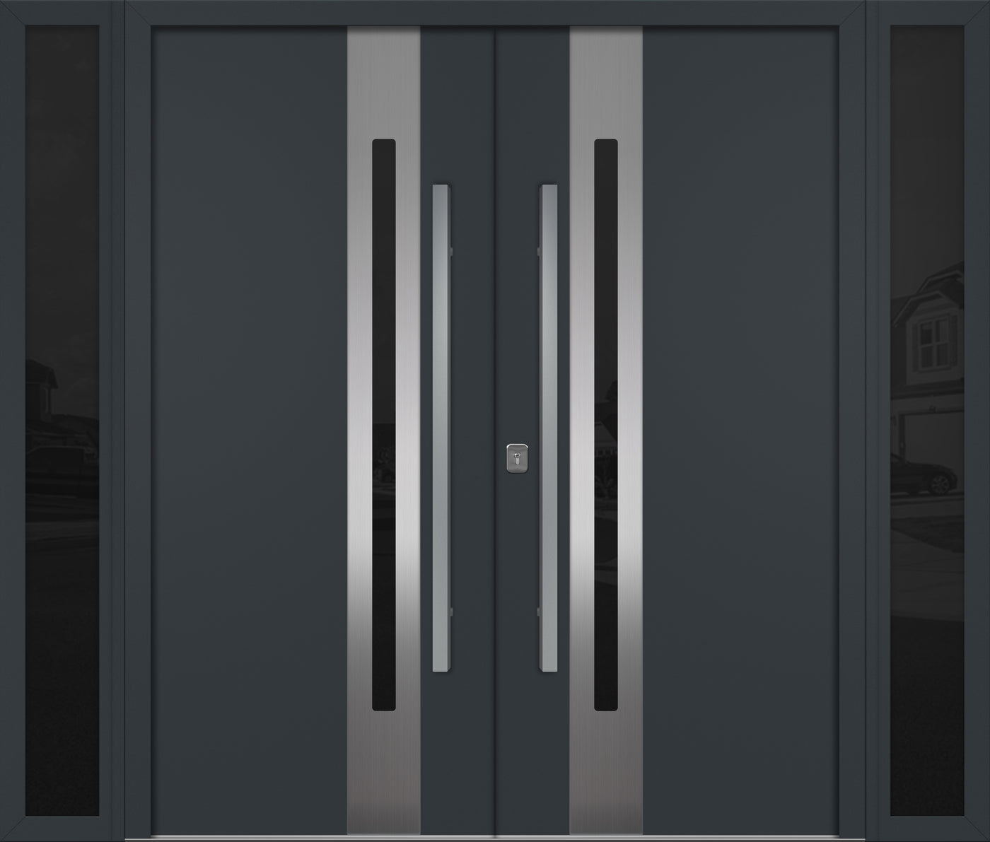 Nova Inox S2 Modern Exterior Double Door W/ (2) 12" Sidelight - Unit 98x81 3/8 - Gray - Doors and Beyond
