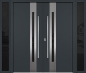 Nova Inox S2 Modern Exterior Double Door W/ (2) 12" Sidelight - Unit 98x81 3/8 - Gray - Doors and Beyond