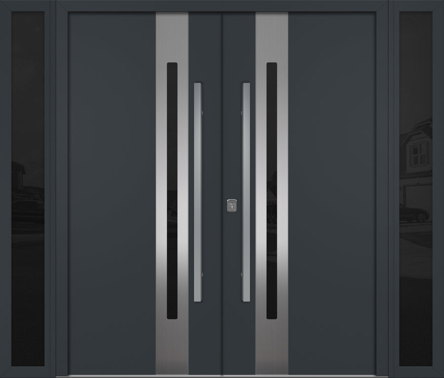 Nova Inox S2 Modern Exterior Double Door W/ (2) 12" Sidelight - Unit 98x81 3/8 - Gray - Doors and Beyond
