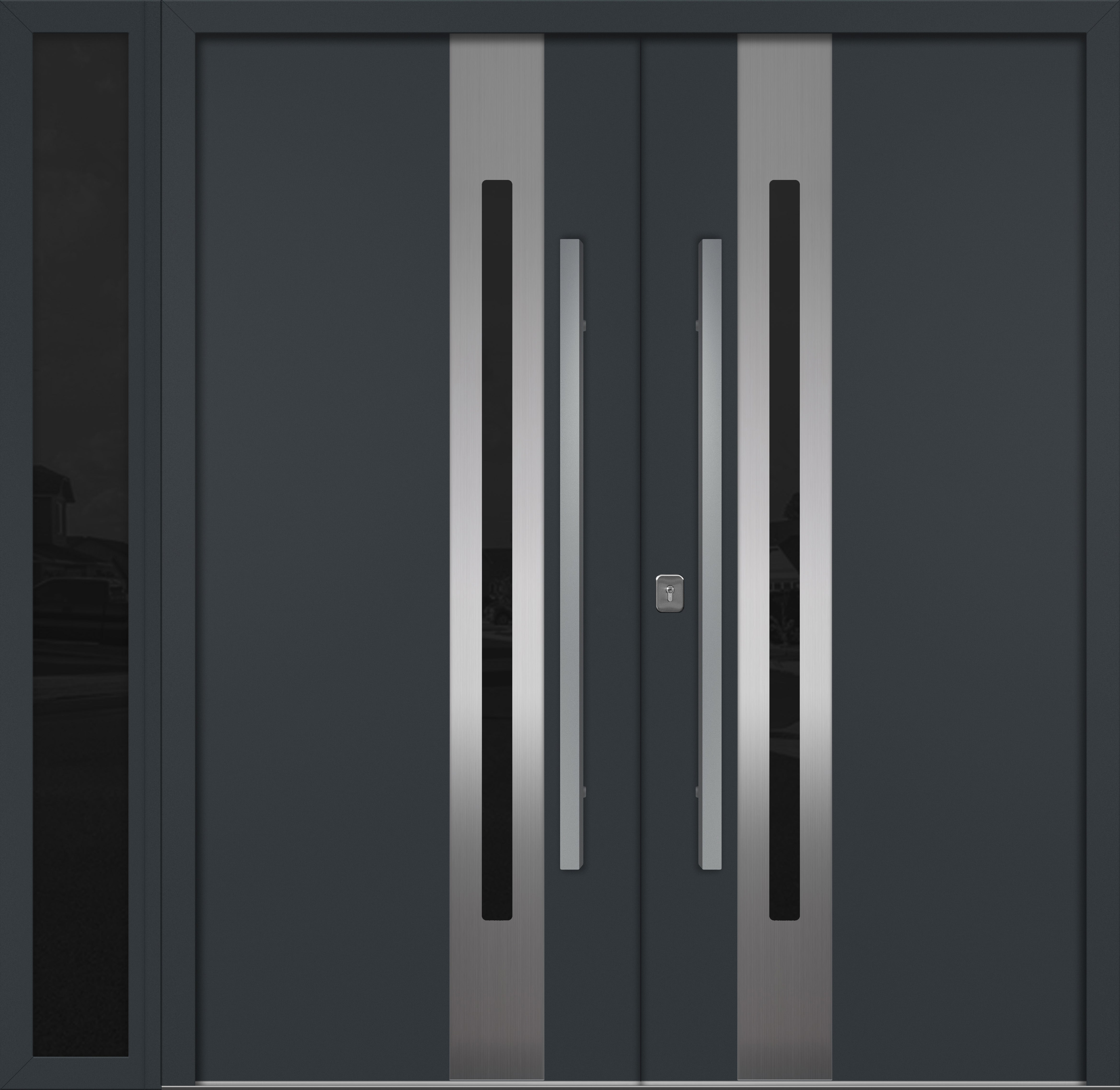 Nova Inox S2  Modern Exterior Double Door W/ (1) 12" Sidelight - Unit 86x81 3/8 - Gray