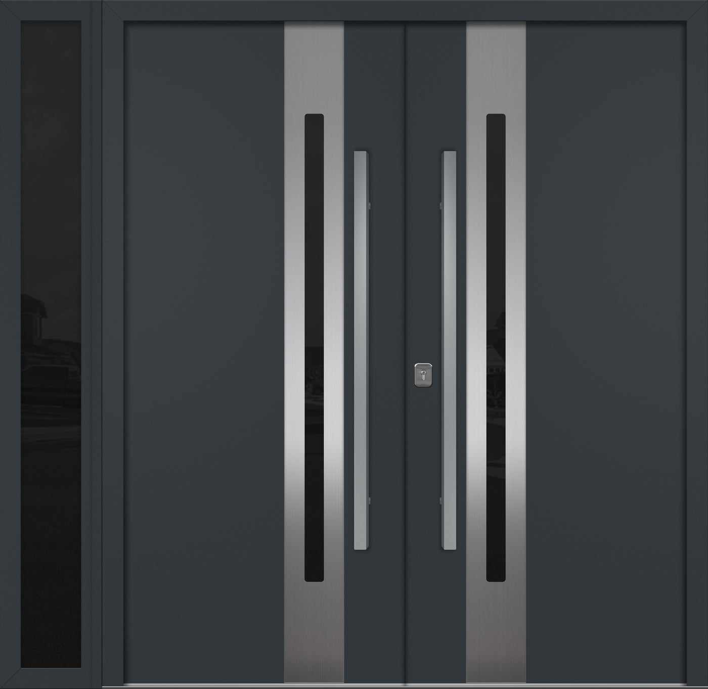 Nova Inox S2 Modern Exterior Double Door W/ (1) 12" Sidelight - Unit 86x81 3/8 - Gray - Doors and Beyond