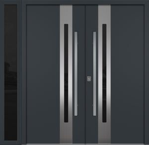 Nova Inox S2 Modern Exterior Double Door W/ (1) 12" Sidelight - Unit 86x81 3/8 - Gray - Doors and Beyond