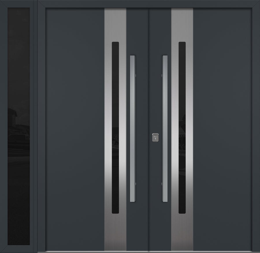 Nova Inox S2 Modern Exterior Double Door W/ (1) 12" Sidelight - Unit 86x81 3/8 - Gray - Doors and Beyond