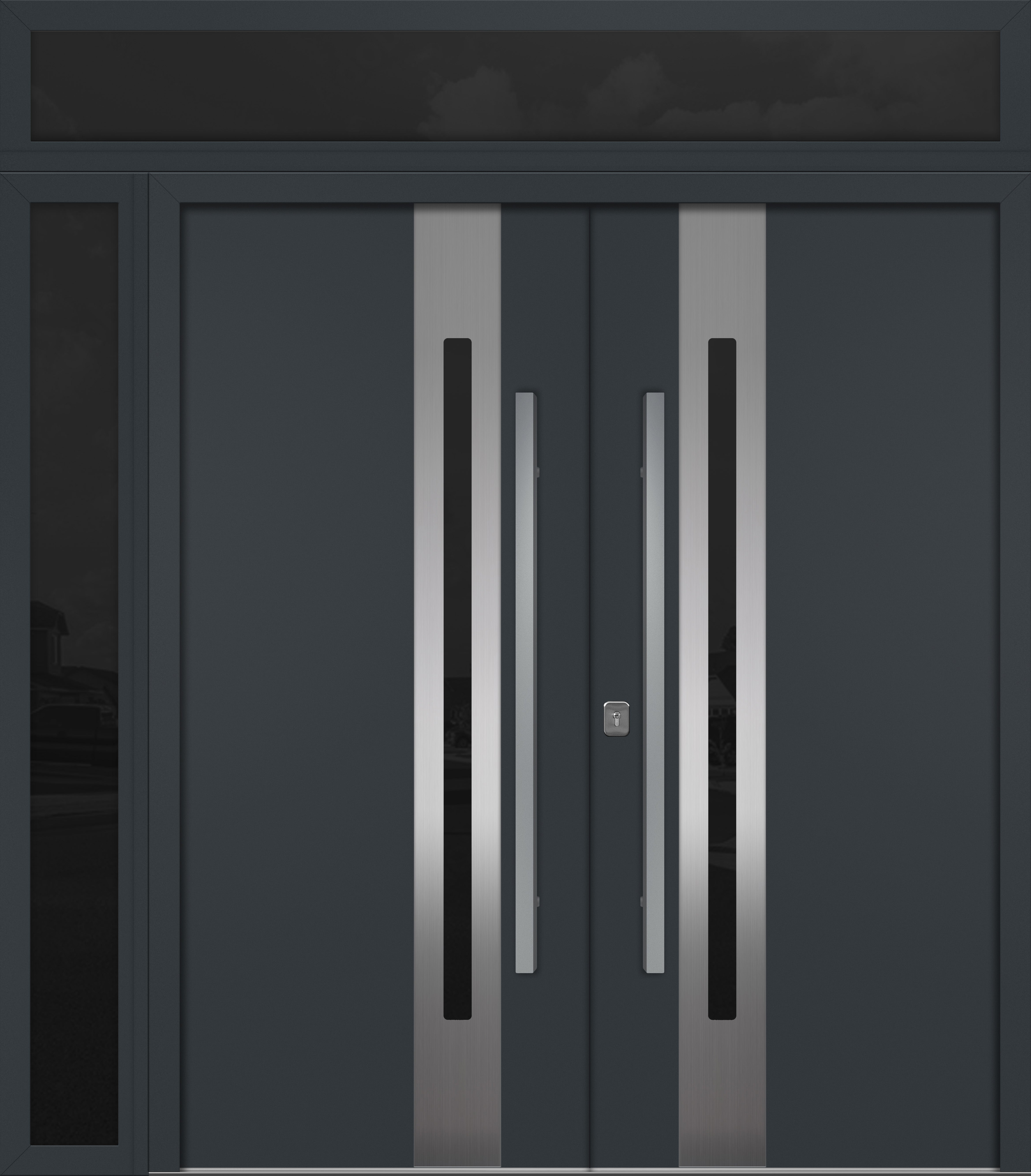 Nova Inox S2 Modern Exterior Double Door 72x80 W/ (1) 12" Sidelight and Transom - Unit 86x95 3/8 - Gray