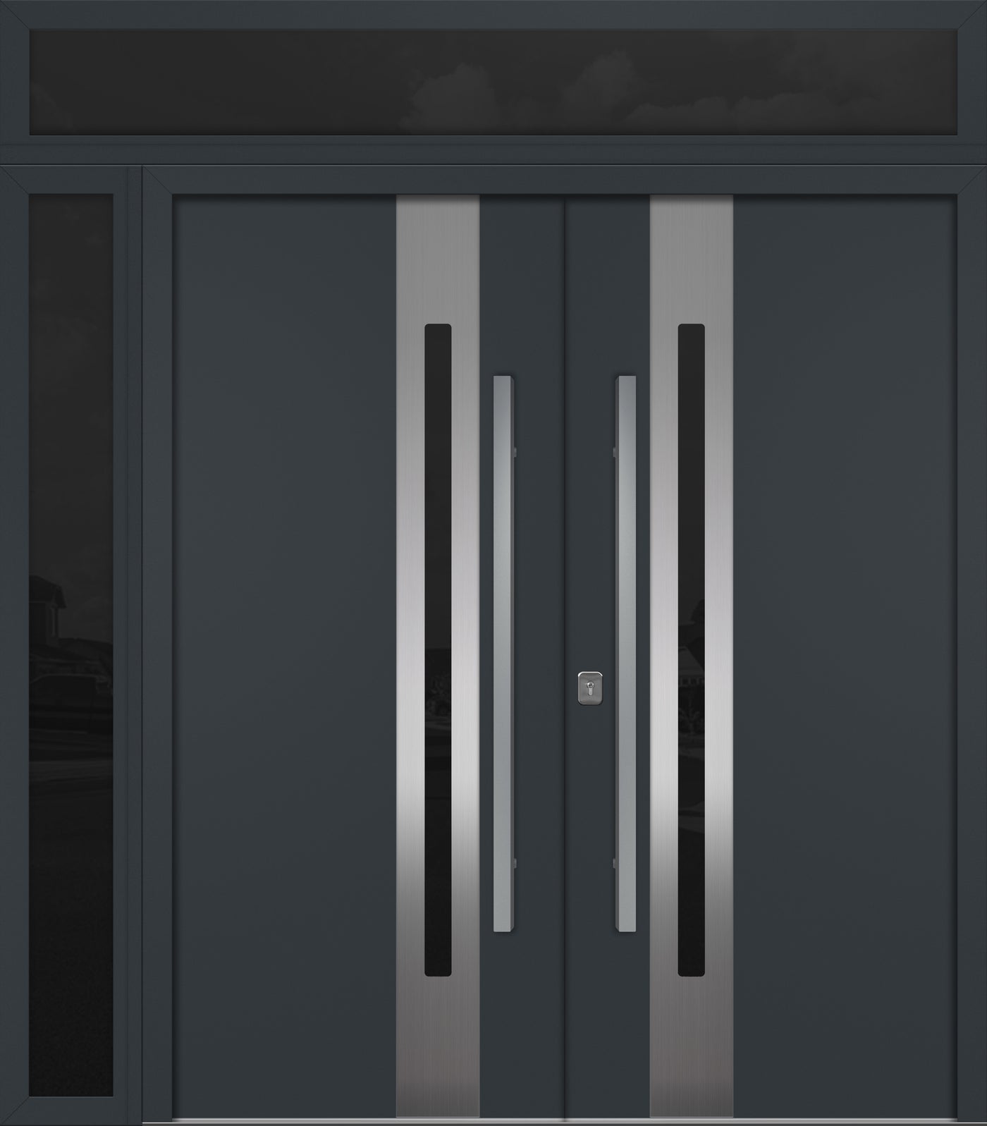 Nova Inox S2 Modern Exterior Double Door 72x80 W/ (1) 12" Sidelight and Transom - Unit 86x95 3/8 - Gray - Doors and Beyond