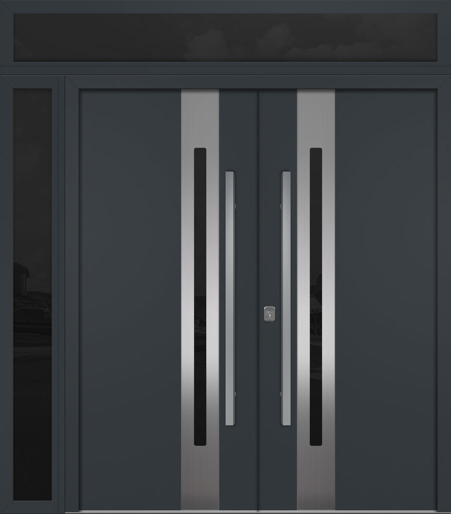 Nova Inox S2 Modern Exterior Double Door 72x80 W/ (1) 12" Sidelight and Transom - Unit 86x95 3/8 - Gray - Doors and Beyond