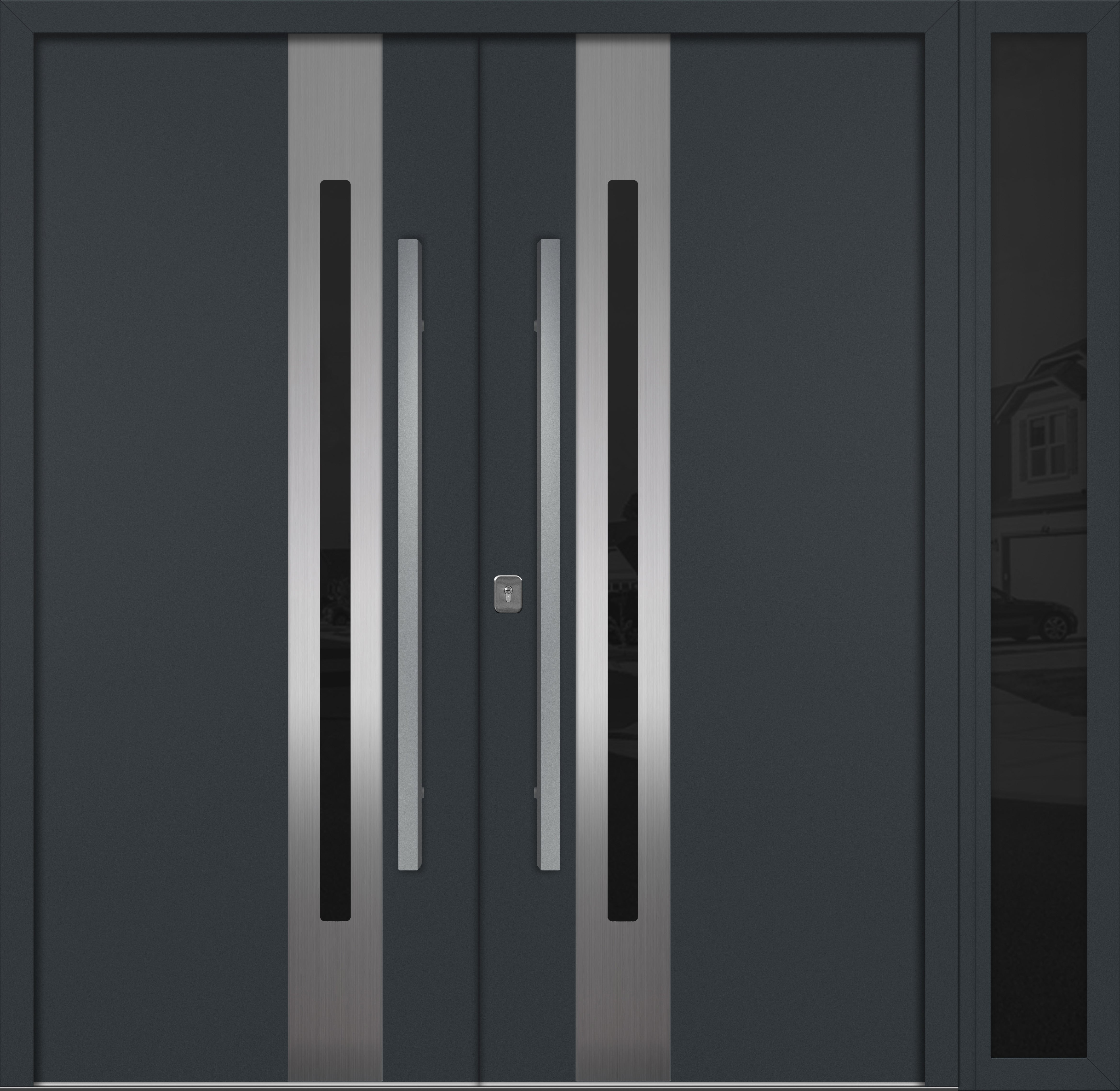 Nova Inox S2  Modern Exterior Double Door W/ (1) 12" Sidelight - Unit 86x81 3/8 - Gray