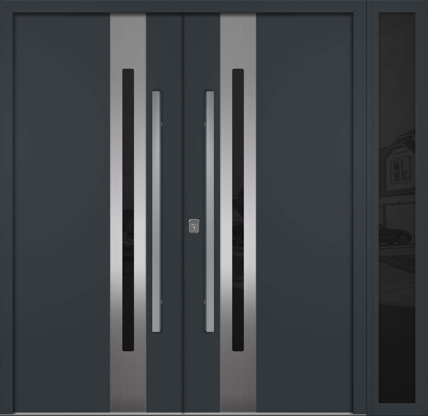 Nova Inox S2 Modern Exterior Double Door W/ (1) 12" Sidelight - Unit 86x81 3/8 - Gray - Doors and Beyond