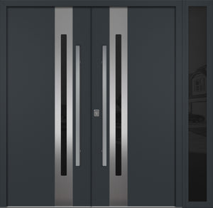 Nova Inox S2 Modern Exterior Double Door W/ (1) 12" Sidelight - Unit 86x81 3/8 - Gray - Doors and Beyond
