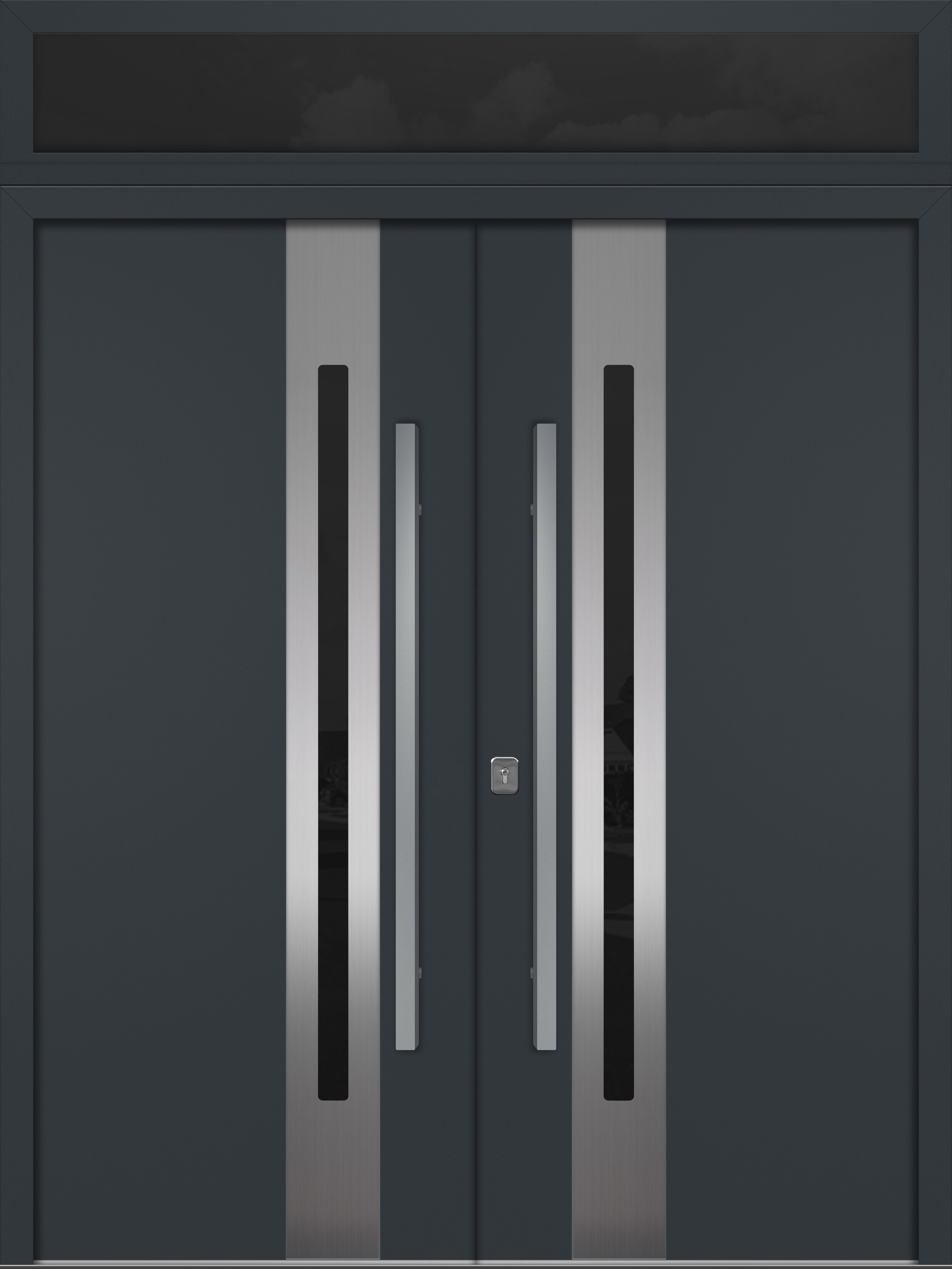 Nova Inox S2 Modern Exterior Double Door 72x80 with Transom - Unit 74x95 1/2 - Gray