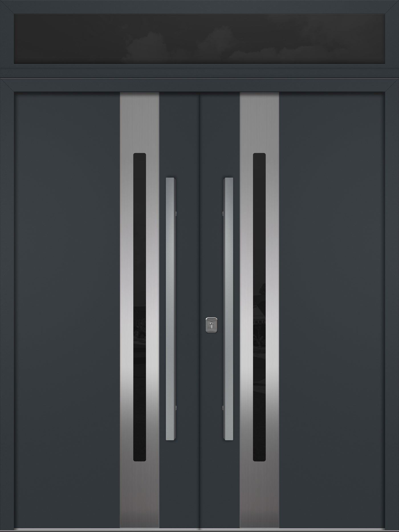 Nova Inox S2 Modern Exterior Double Door 72x80 with Transom - Unit 74x95 1/2 - Gray - Doors and Beyond