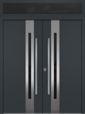Nova Inox S2 Modern Exterior Double Door 72x80 with Transom - Unit 74x95 1/2 - Gray - Doors and Beyond