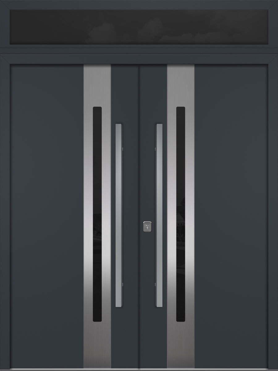 Nova Inox S2 Modern Exterior Double Door 72x80 with Transom - Unit 74x95 1/2 - Gray - Doors and Beyond