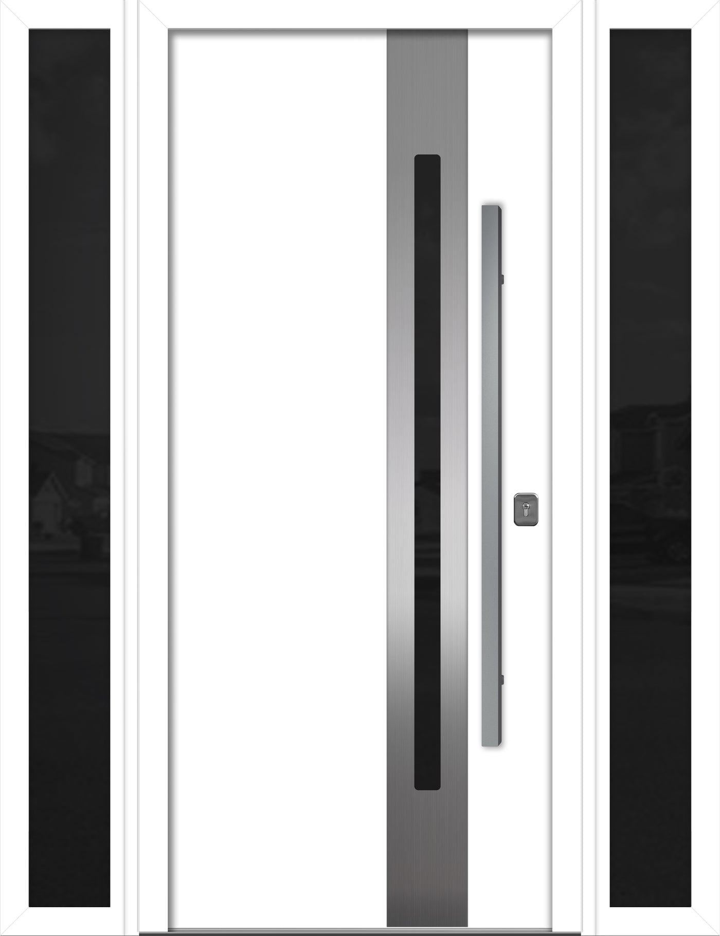 Nova Inox S2 Modern Exterior Single Door W/ (2) 12" Sidelight - Unit 62x81 3/8 - White - Doors and Beyond
