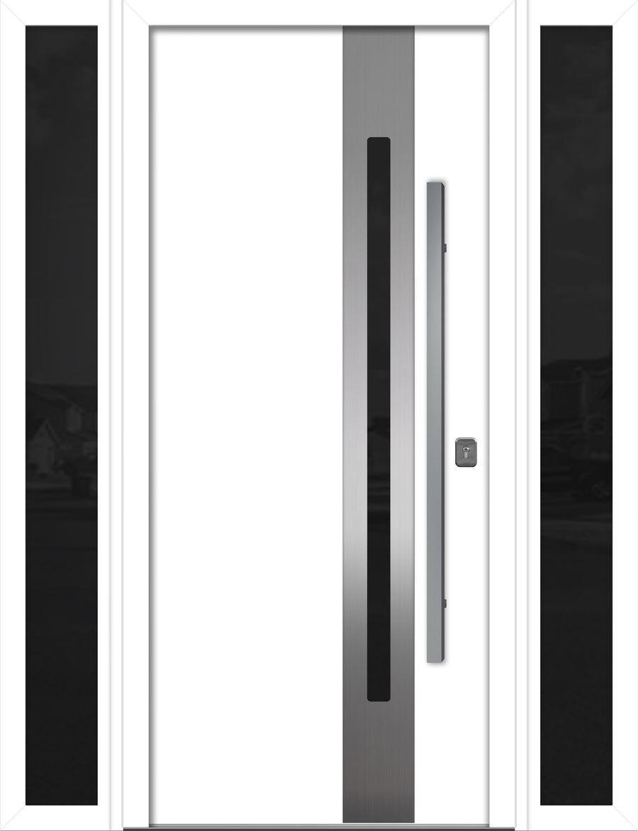 Nova Inox S2 Modern Exterior Single Door W/ (2) 12" Sidelight - Unit 62x81 3/8 - White - Doors and Beyond
