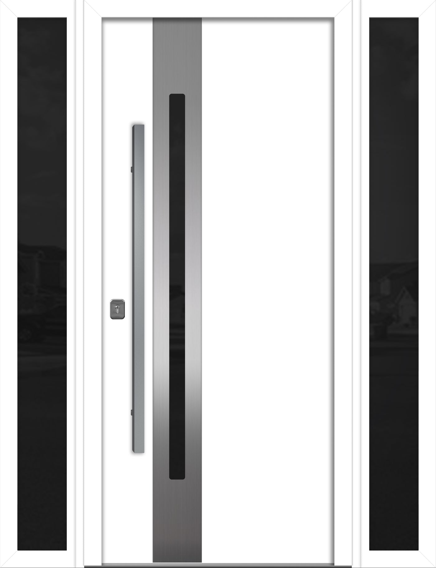 Nova Inox S2 Modern Exterior Single Door W/ (2) 12" Sidelight - Unit 62x81 3/8 - White - Doors and Beyond