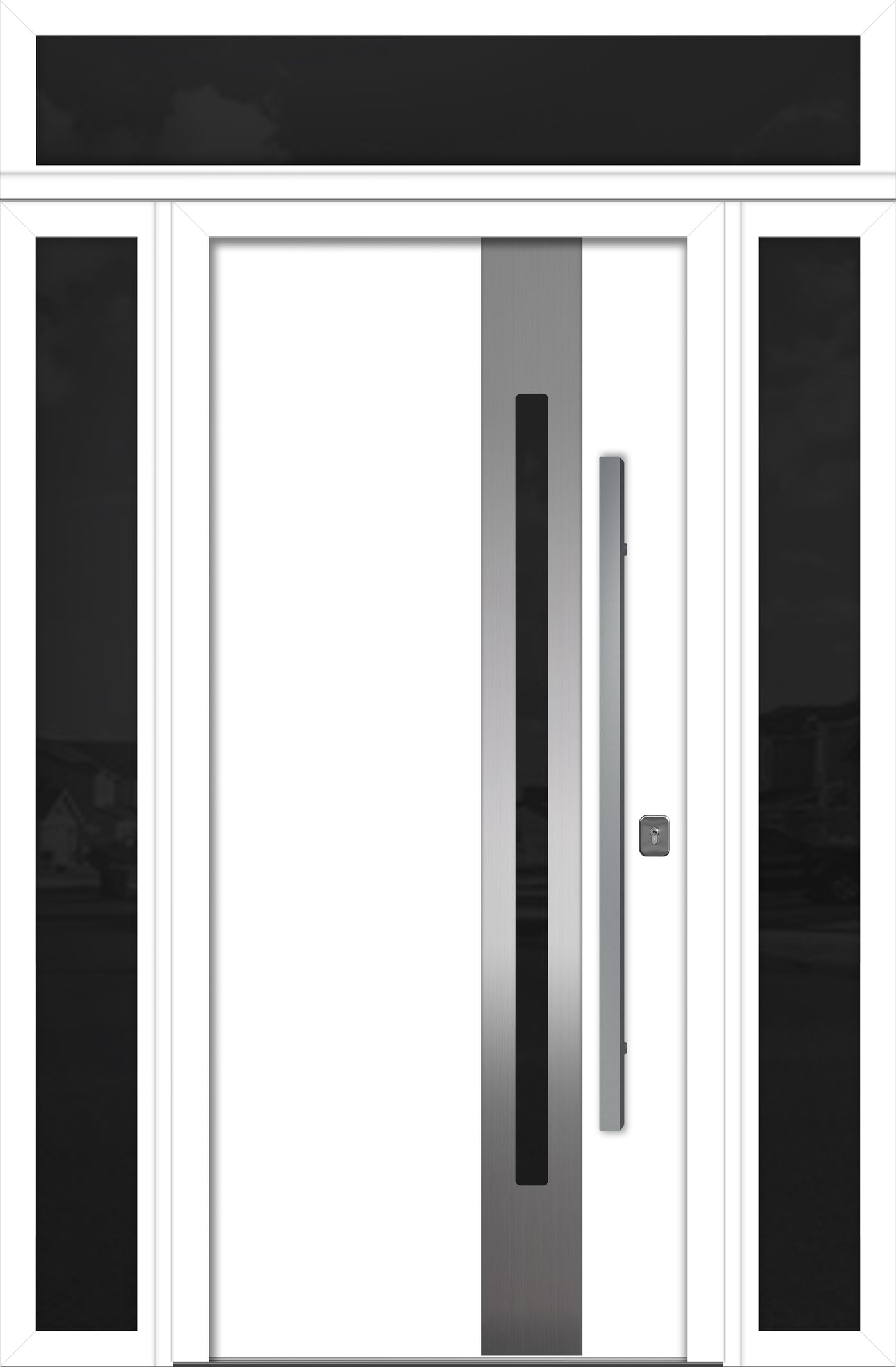 Nova Inox S2 Modern Exterior Single Door 36x80 with 2 Sidelight and Transom - Unit 62x95 1/2 - White - Doors and Beyond
