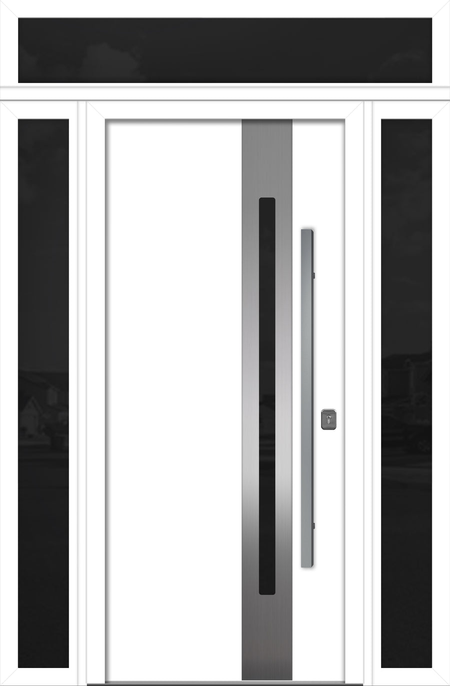 Nova Inox S2 Modern Exterior Single Door 36x80 with 2 Sidelight and Transom - Unit 62x95 1/2 - White - Doors and Beyond