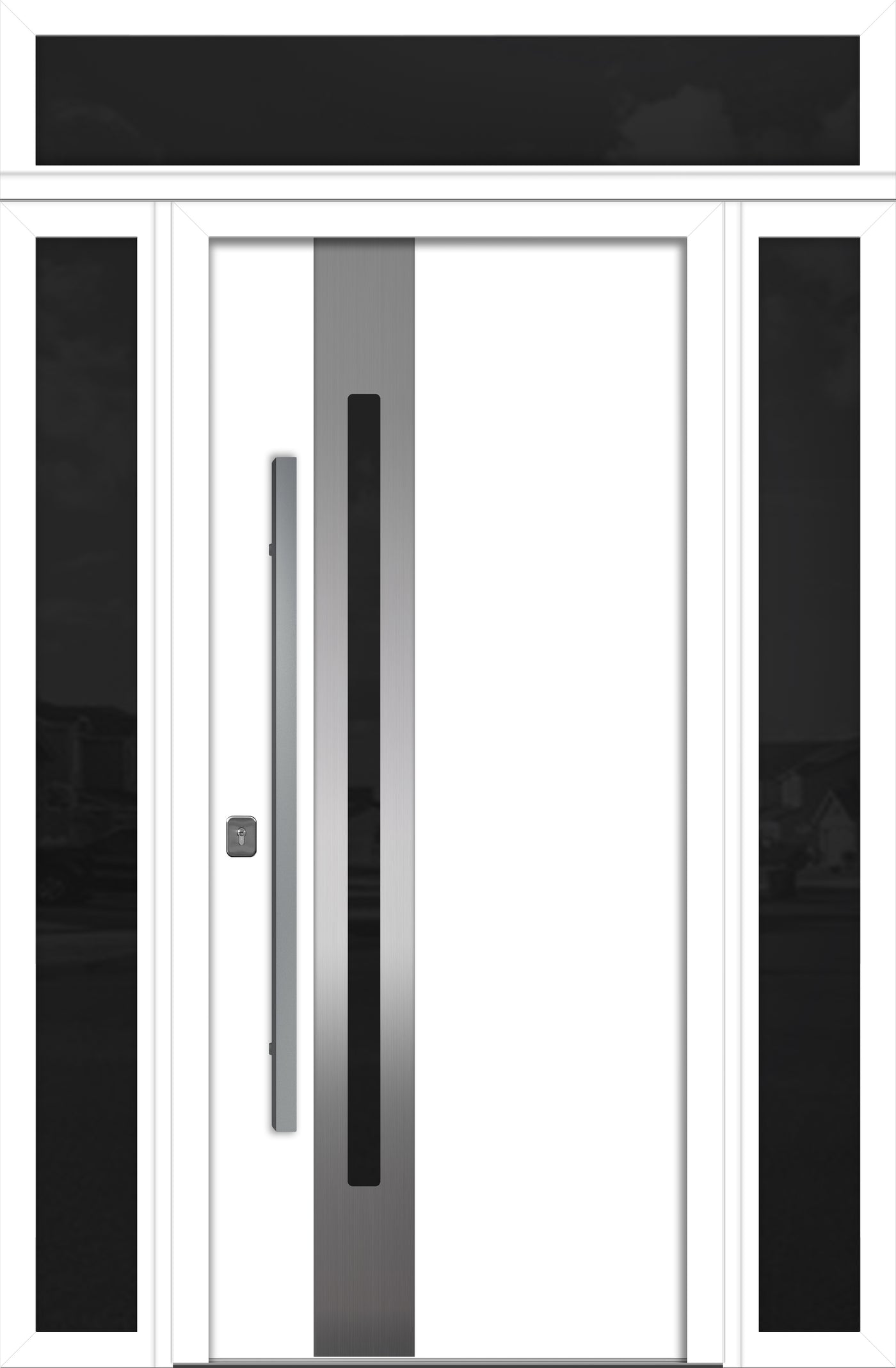 Nova Inox S2 Modern Exterior Single Door 36x80 with 2 Sidelight and Transom - Unit 62x95 1/2 - White - Doors and Beyond